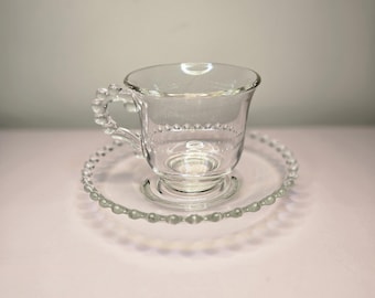 Vintage Imperial Glass Candlewick Cup and Saucer Set Boopie Hobnail Glass Tea Cup Set