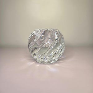 Kosta Boda Crystal Swirl Candle Holder – Vintage Scandinavian Art Glass, Round Clear Glass Votive Holder, Mid Century Modern Decor