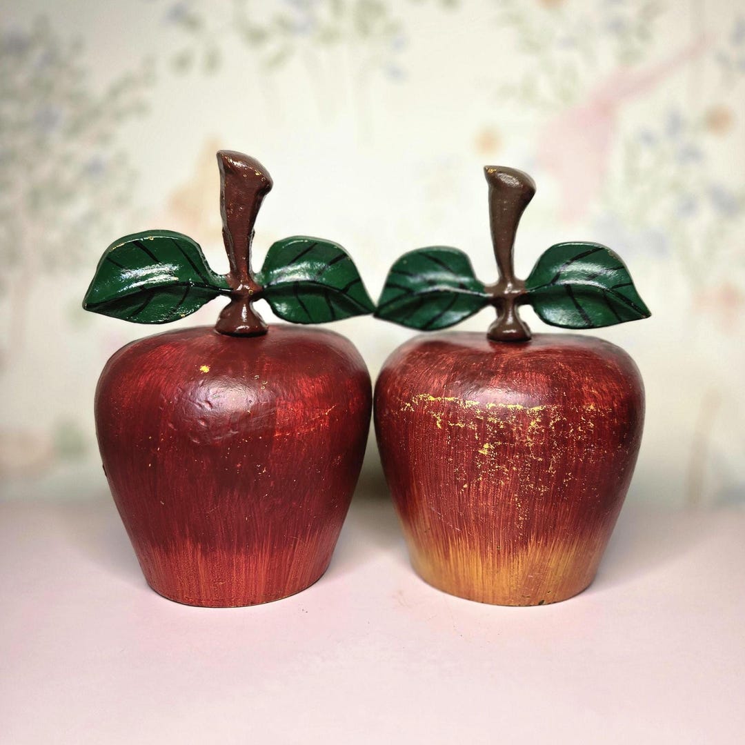 Vintage Cast Iron Apple Bookends Pair Red Apples With Green Leaves ...