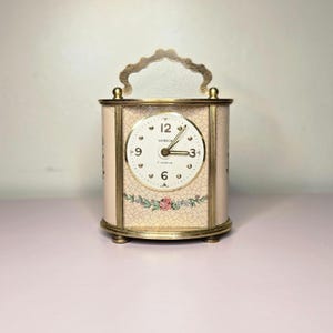 Antique Vintage Semca Swiss 7 Jewels Wind-Up Travel Alarm Clock Pink