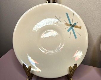 Set of 6 1950s Salem North Star Porcelain Plates with an Atomic Blue Starburst Pattern MCM China 6" Wide