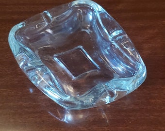 Mid Century Modern Liquid/Abstract Shape Retro Art Glass Ash Tray Clear w/ Blueish Tint
