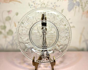 Assiette en verre Little Bo Peep vintage – Assiette de comptine en verre pressé transparent de 20 cm (20 po.) – Série Federal ou Indiana Glass pour enfants