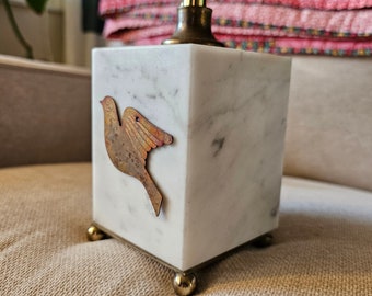 Vintage MCM Solid White Marble, With Copper Bird Detail and base