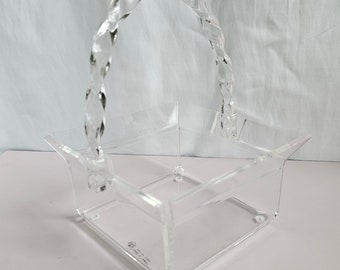 Vintage CREST 1970s Lucite Basket with Twisted Handle Napkin Holder or Trinket Dish