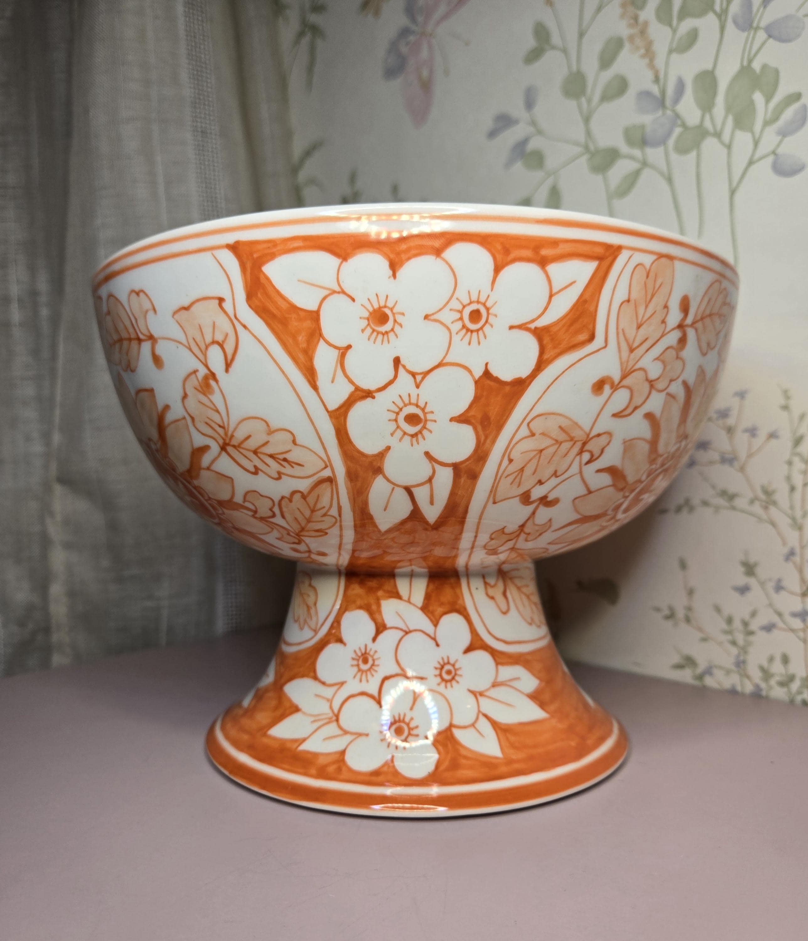 Coral Orange & White Hand Painted Chinoiserie Ceramic Elodie