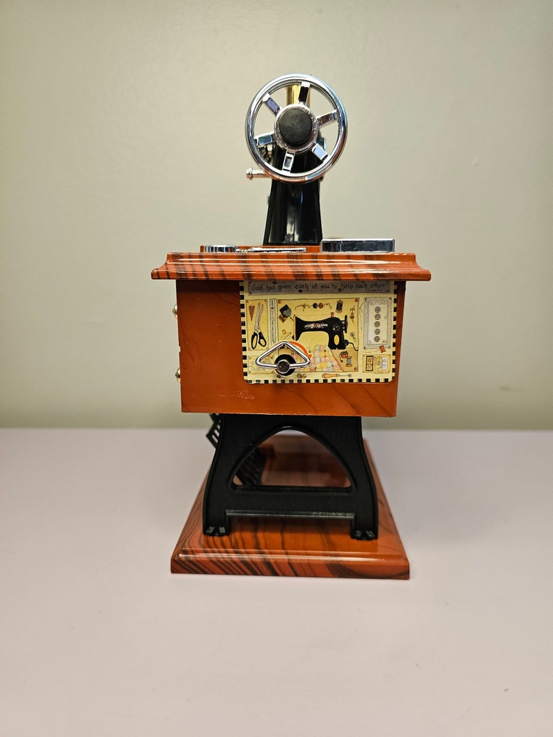 Miniature Sewing Machine Plastic Vintage Movable Music Box image 7
