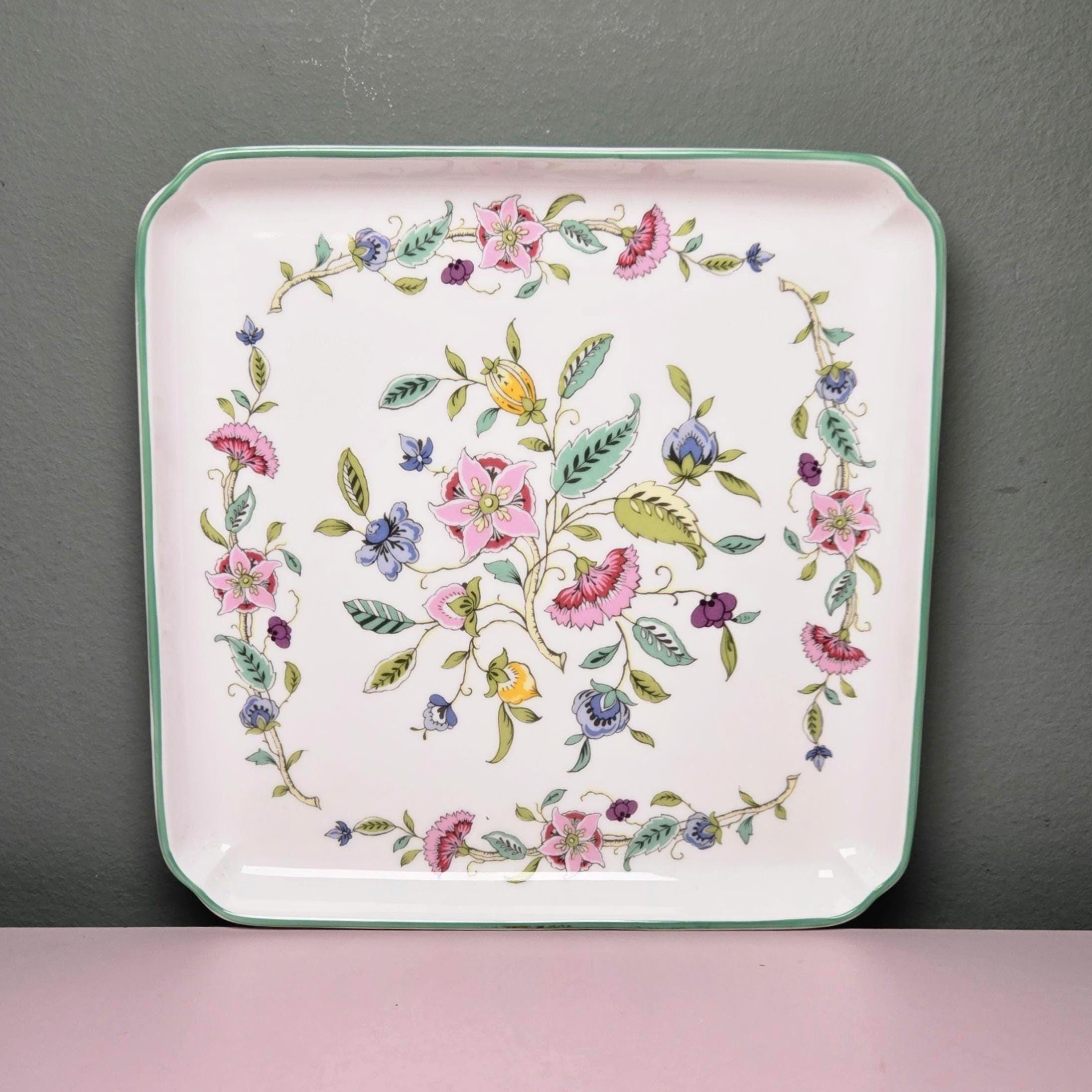 Vintage Minton Haddon Hall Green Trim Square 7x7 Serving Tray
