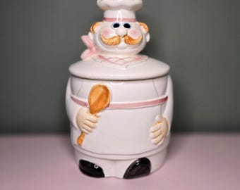1950s Proud Chef Baker Cookie Jar Japan Ceramic Cookie Jar With Lid Vintage Chef Canister Anthropomorphic Kitchen Decor 9.5 Inch