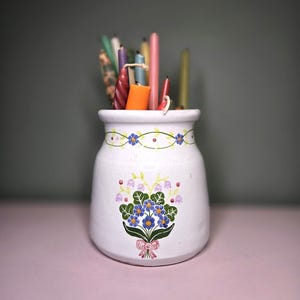 Vintage MM Zrike Portugal Pottery Crock Folk Art Glazed Redware Pottery Floral  6"