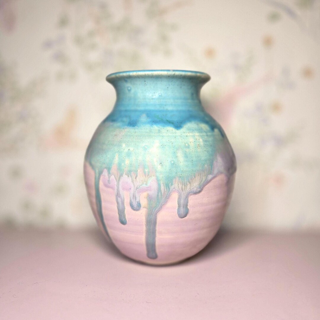 Vintage 8" Studio Pottery Vase, Hand Thrown Ceramic With Turquoise Blue ...