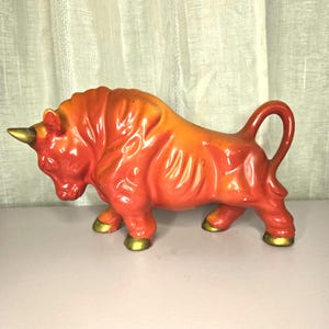 1960s Vintage Red Bull Figurine with Gold Accents Made in Japan