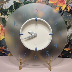 Vintage 1990s Michael Graves Wall Clock 13” Acrylic Clear Blue Post Modern Works