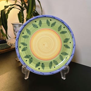 Caleca Girasole Dinner Plate 11.25 Inch, Hand Painted Italian Pottery Plate, Green Yellow Blue Dinnerware, Made in Italy Ceramic Plate