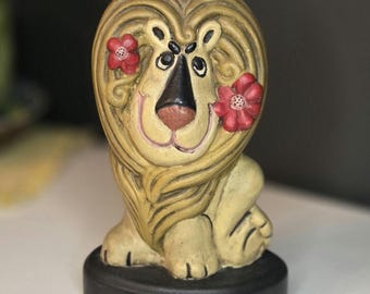 Vintage 1974 Ceramichrome Mold 1970s Smiling Lion Pencil Holder / Flower Frog Vase