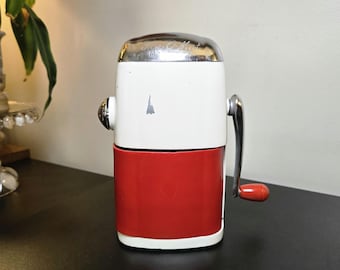 Vintage Ice O Mat Ice Crusher Shredder Enamel Red White Metal Bar