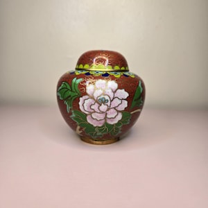 Vintage Chinese Cloisonné Ginger Jar Vase Floral Hummingbird Mid 20th C 3.5&quot;