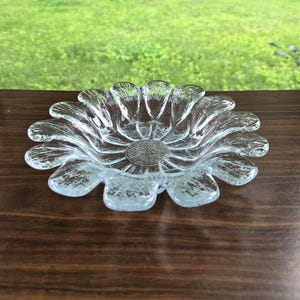 Mid Century HOLMEGAARD Denmark Shallow Glass FLOWER BOWL Dish Sunflower Clear 7”