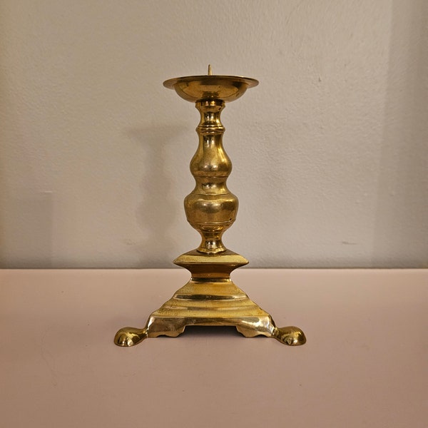 Polished Solid Brass 7" Church Altar Triangle Base Ornate Candlestick Holder