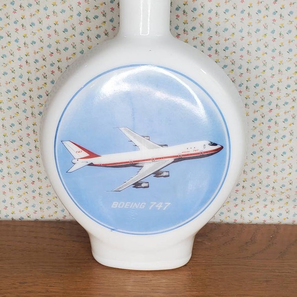 Vintage 1969 Boeing 747 Distellery Decanter Milk Glass