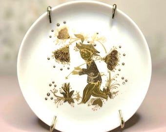 Rosenthal Bjorn Wiinblad Plate – Quatre Couleurs Studio Linie Germany – Vintage Gold Decorative Porcelain Mini Wall Art Collectible
