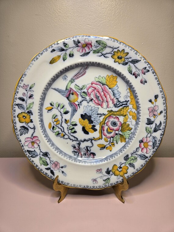 Antique Ashworth Bros Hanley B9461 Oriental Bird Design Polychrome