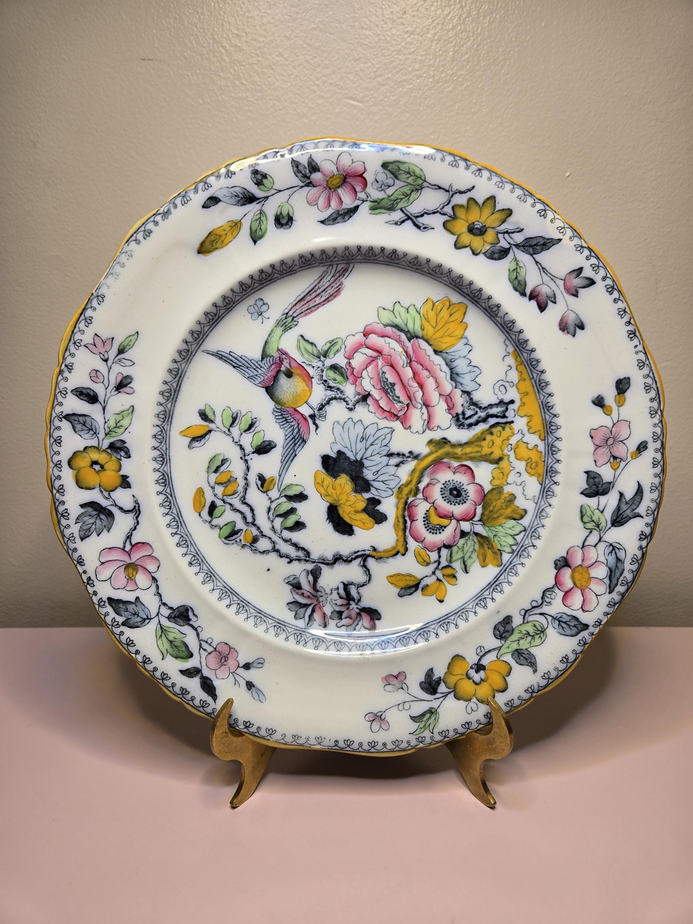 Antique Ashworth Bros Hanley B9461 Oriental Bird Design Polychrome