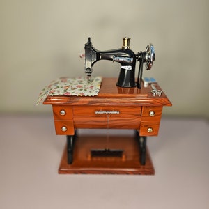 Miniature Sewing Machine Plastic Vintage Movable Music Box image 1
