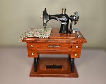 Miniature Sewing Machine Plastic Vintage Movable Music Box