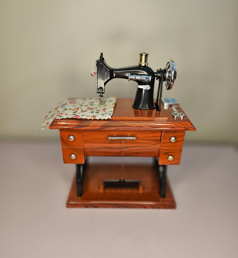 Miniature Sewing Machine Plastic Vintage Movable Music Box image 1