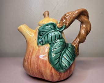 Vintage Jay Willfred Majolica Pumpkin Teapot, Andrea by Sadek