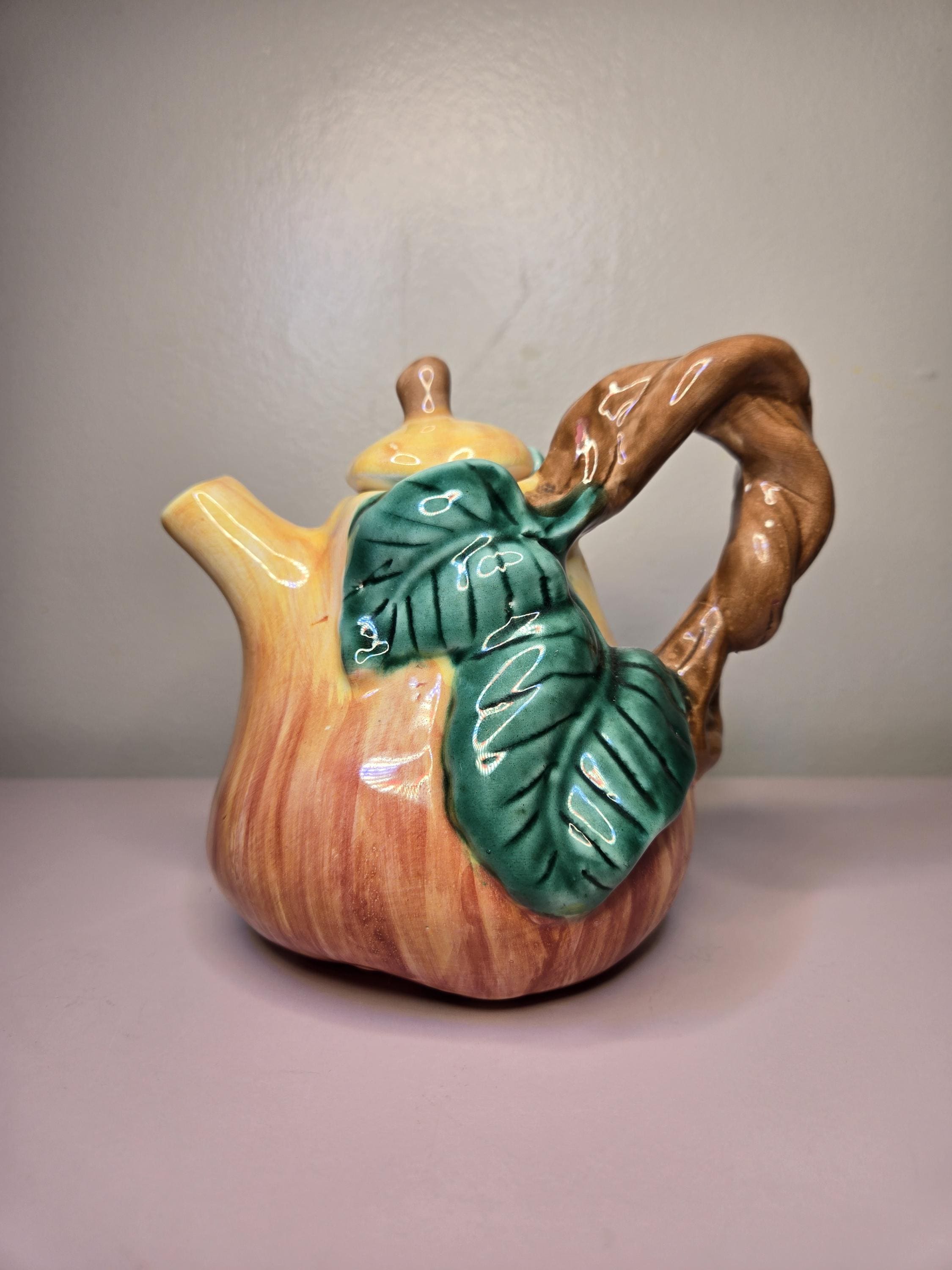 Vintage Jay Willfred Majolica Pumpkin Teapot, Andrea by Sadek