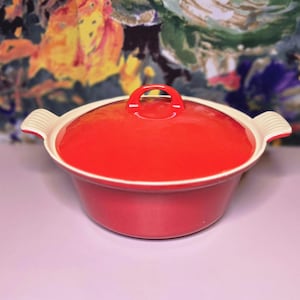 Vintage Griswold Red enamel cast iron Dutch oven #68 With Original 68C Lid Art Deco Style