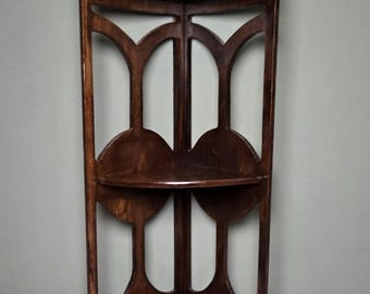 Vintage Wooden Corner Wall Shelf Hanging Etagere Gothic Arch Wall Shelf Boho Wood Display Shelf 3 Tier Corner Shelf 25"