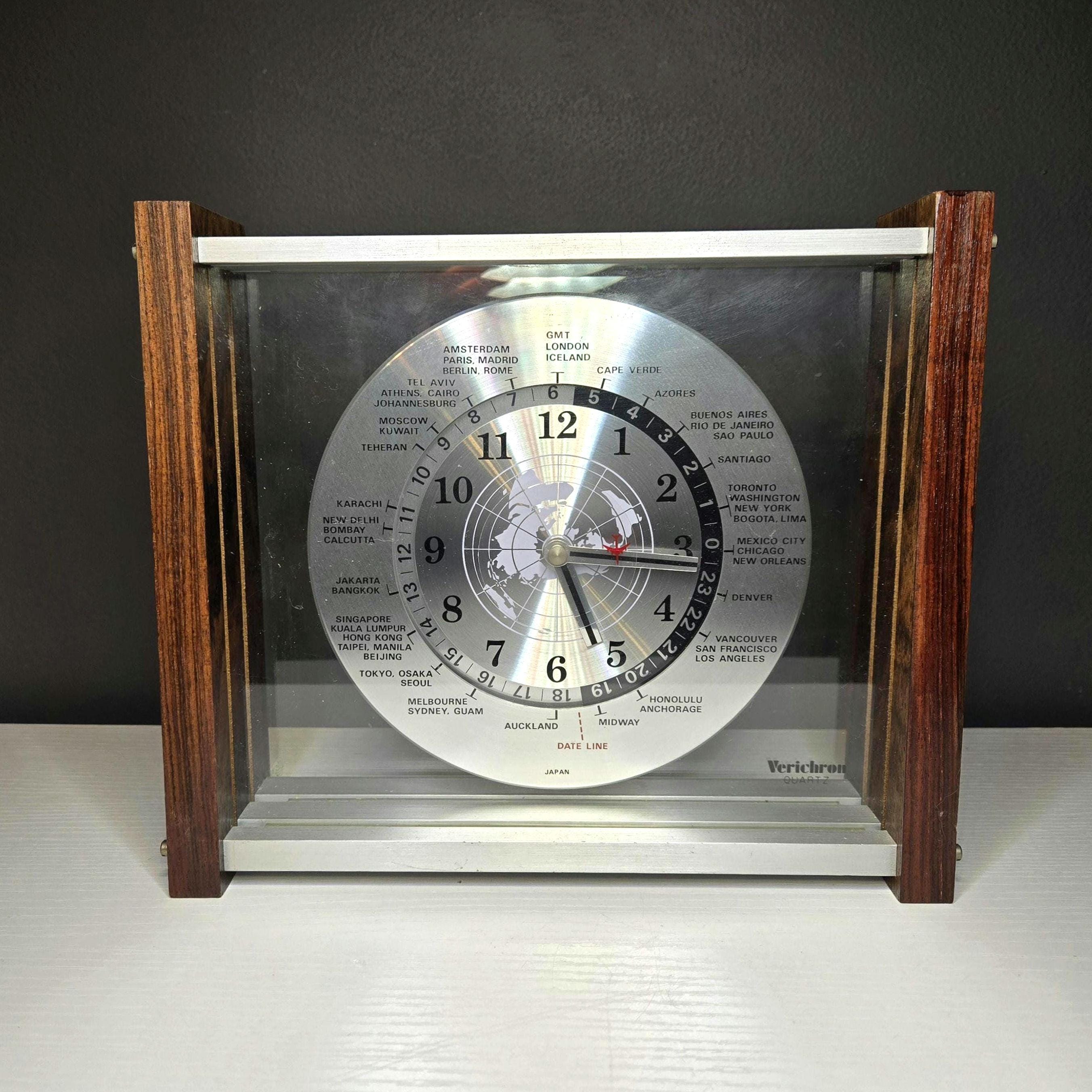 Vintage Verichron World Time Clock – Mid Century Modern Desk Clock