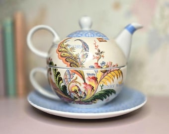 Fringe Studio Barnes & Noble Porcelain Teapot Cup Saucer Set | Blue Paisley Floral Butterfly Tea Set | Cottagecore Tea Decor