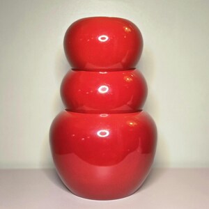 Vintage Red Metal Planter Bowl Set of 3 – Retro Mid-Century Modern Decorative Bowls MCM Planter Pots