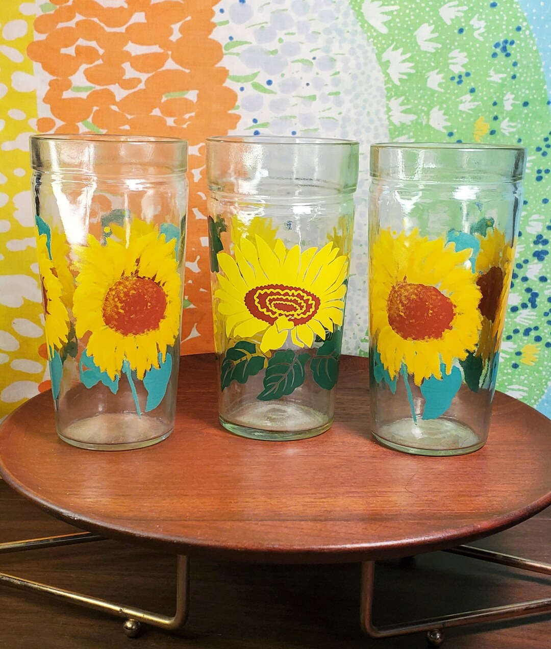 Set of 3 Vintage Mid Century Sunflower Drinking Glasses - Etsy