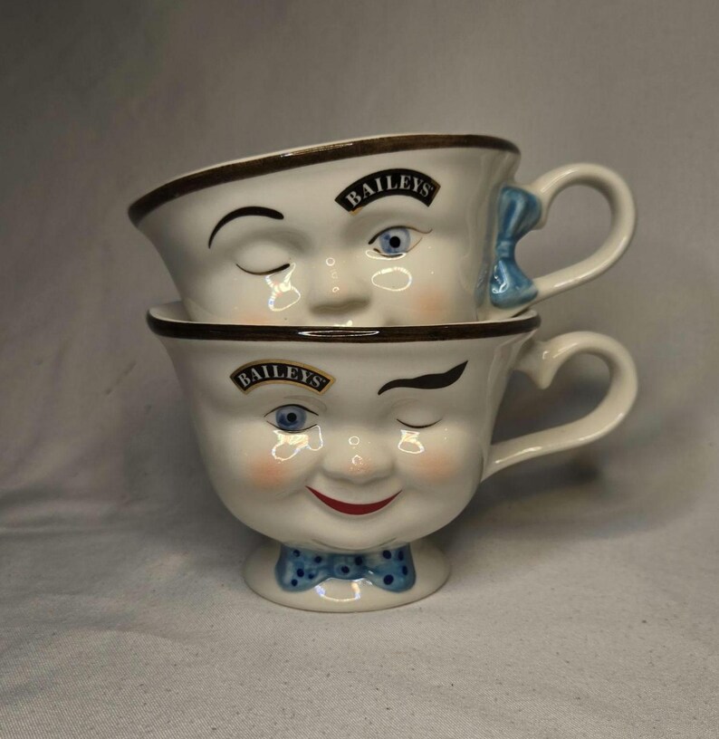 Vintage Set of 2 Baileys Winking Face Cups Set of 2 | Anthropomorphic ...