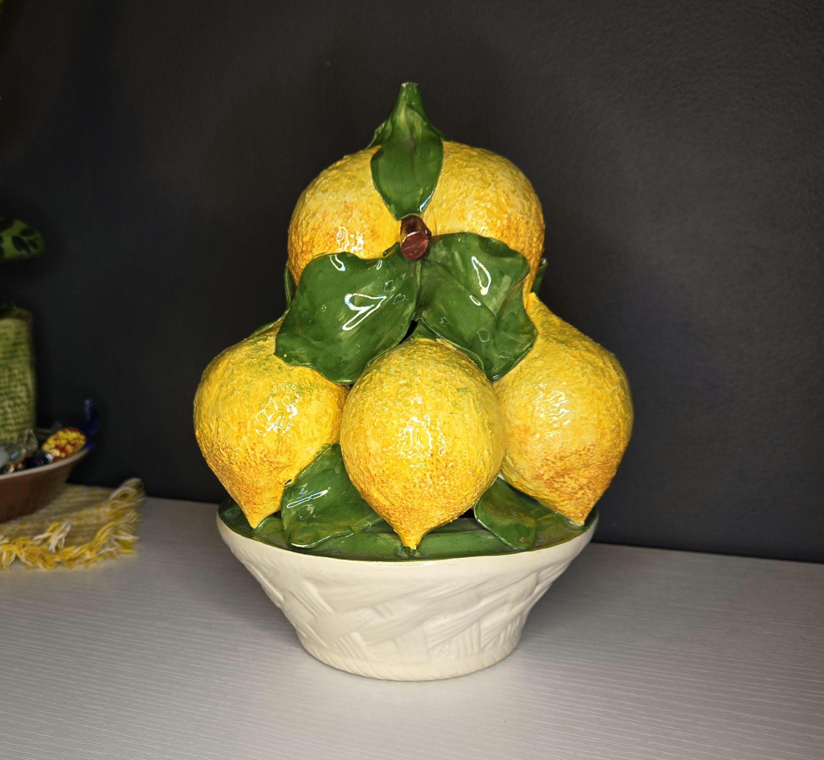 Vintage Italian Ceramic Lemon Topiary 10” Majolica Fruit