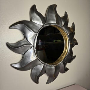 Silver Tone with Faded Gold Sunburst Wall Hanging Mirror Pier One 15.5&quot;