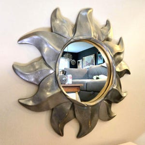 Silver Tone with Faded Gold Sunburst Wall Hanging Mirror Pier One 15.5" Celestial Home Décor