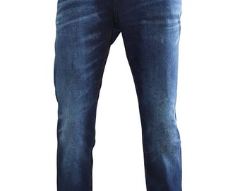 Mens Indigo Dark Wash Blue Distressed Jeans Tapered Fit Skinny Slim 28" - 36" Premium Designer