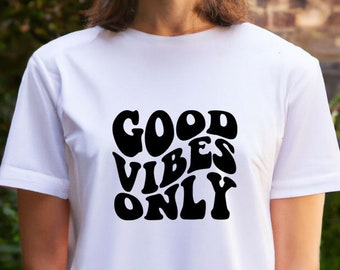 Good Vibes Only SVG, Good Vibes, SVG rétro, Hippie, texte ondulé, T-shirt, Cricut et fichiers de coupe Silhouette, fichiers à téléchargement numérique instantané