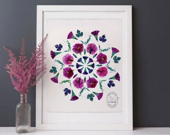 Birth flower mandala print - mandala art, pressed flower art, pressed flowers, botanical print,  birthday print
