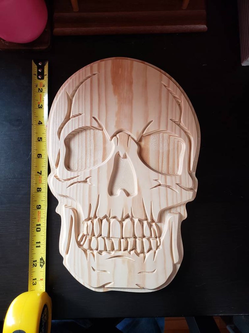 Large Carved Wooden Skull Wall Plaque Natural Wood Etsy