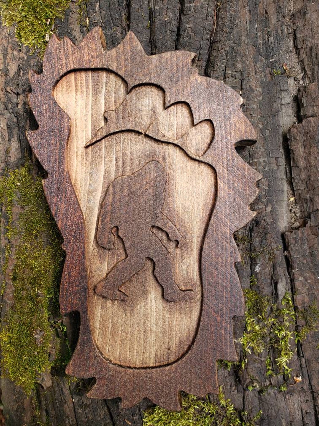 Sasquatch Yeti Footprint Wood Carving Etsy