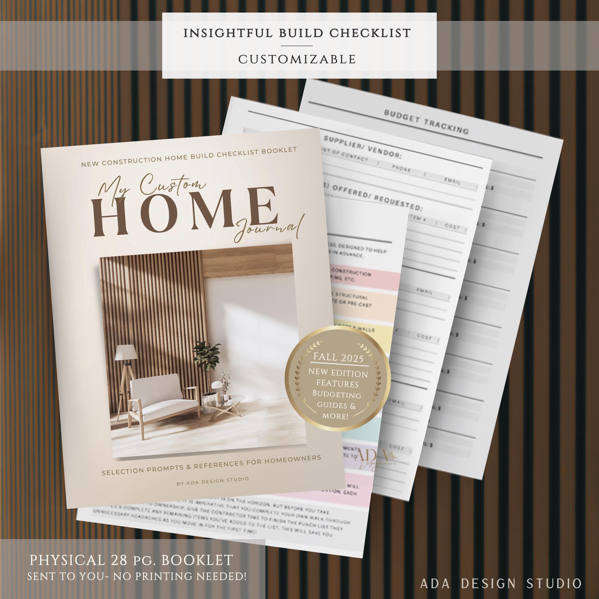 New Build Planner & Construction Workbook Home Build Checklist Organizer Contractor + DIY Home Construction Tracker Journal