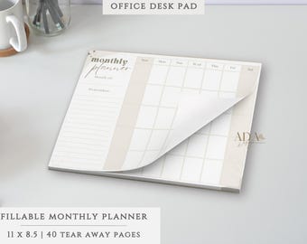 Boho Monthly Calendar Notepad | 11x8.5 Desk Planner | Fill-In Monthly Organizer | Tear-Off Notepad | Boho Office Supplies | Productivity Pad
