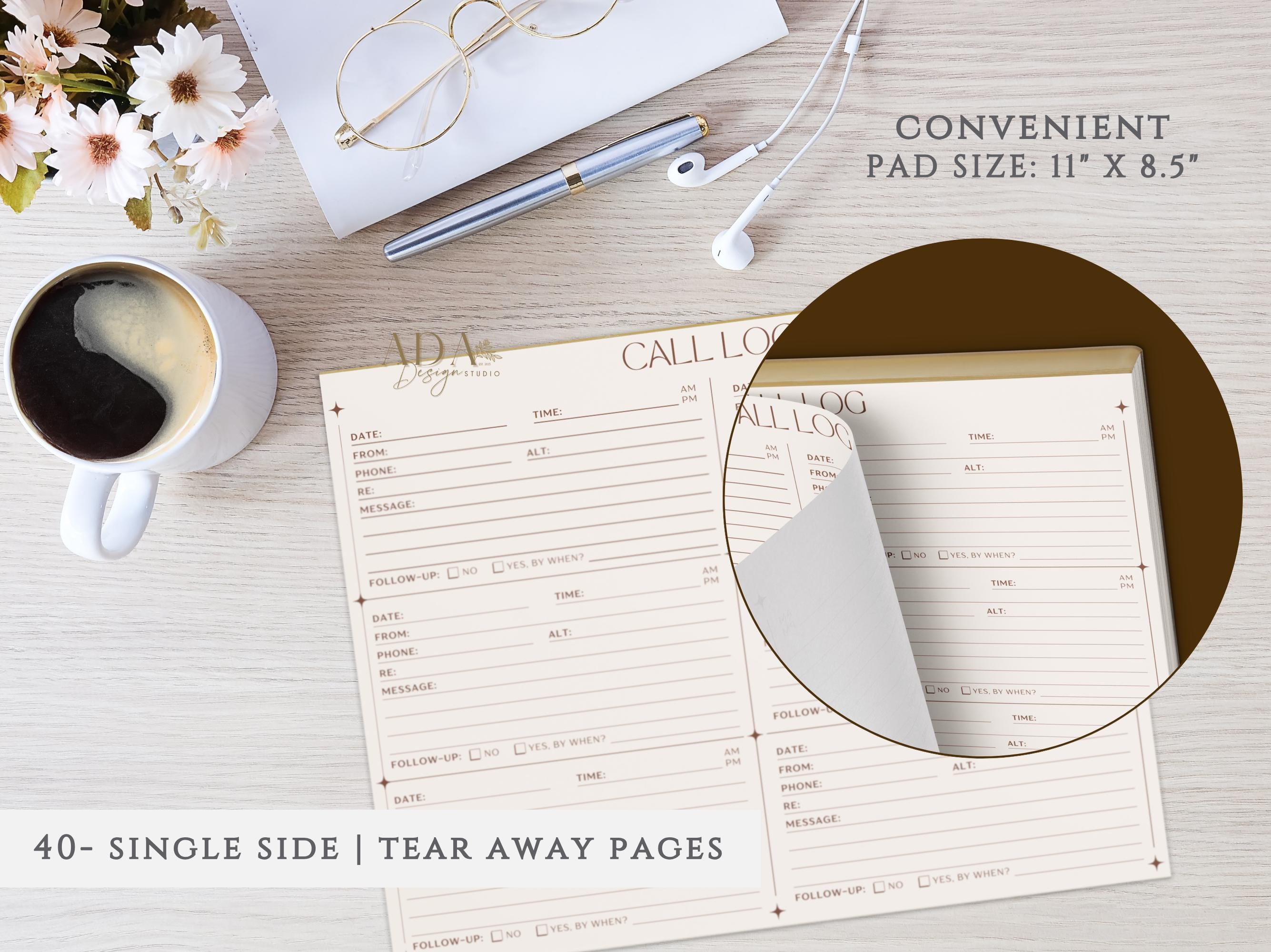 Call Log Notepad | Tear-off Desk Pad for Small Business & Office ...